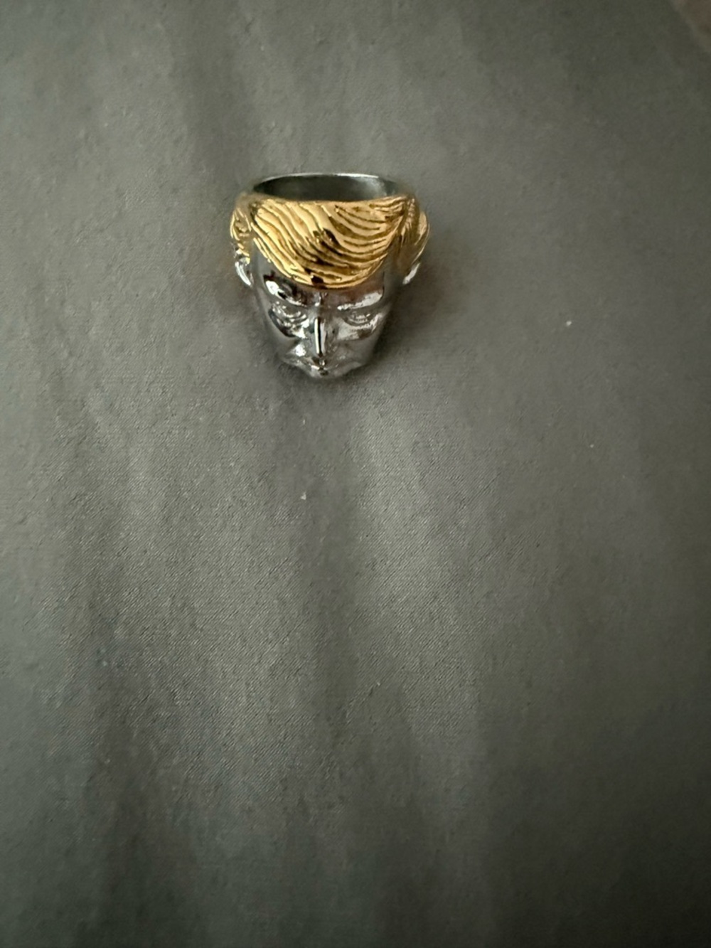 Two-Tone Men's Face Ring - Gold & Silver Accent